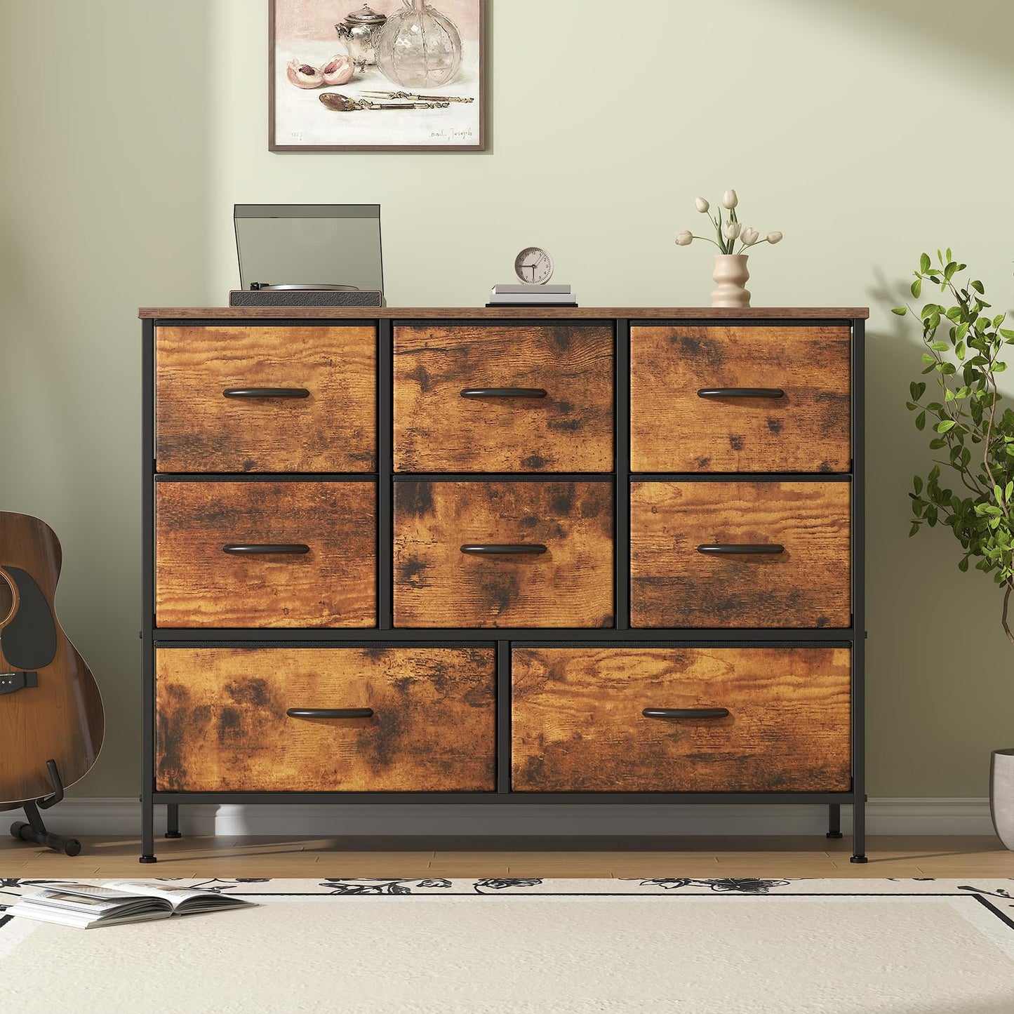 Feonase Chest of Drawers,Bedroom Dresser with 8 Fabric Drawers, Metal Frame & MDF Wood Top, Adjustable Feet, Storage Organizer Unit for Bedroom