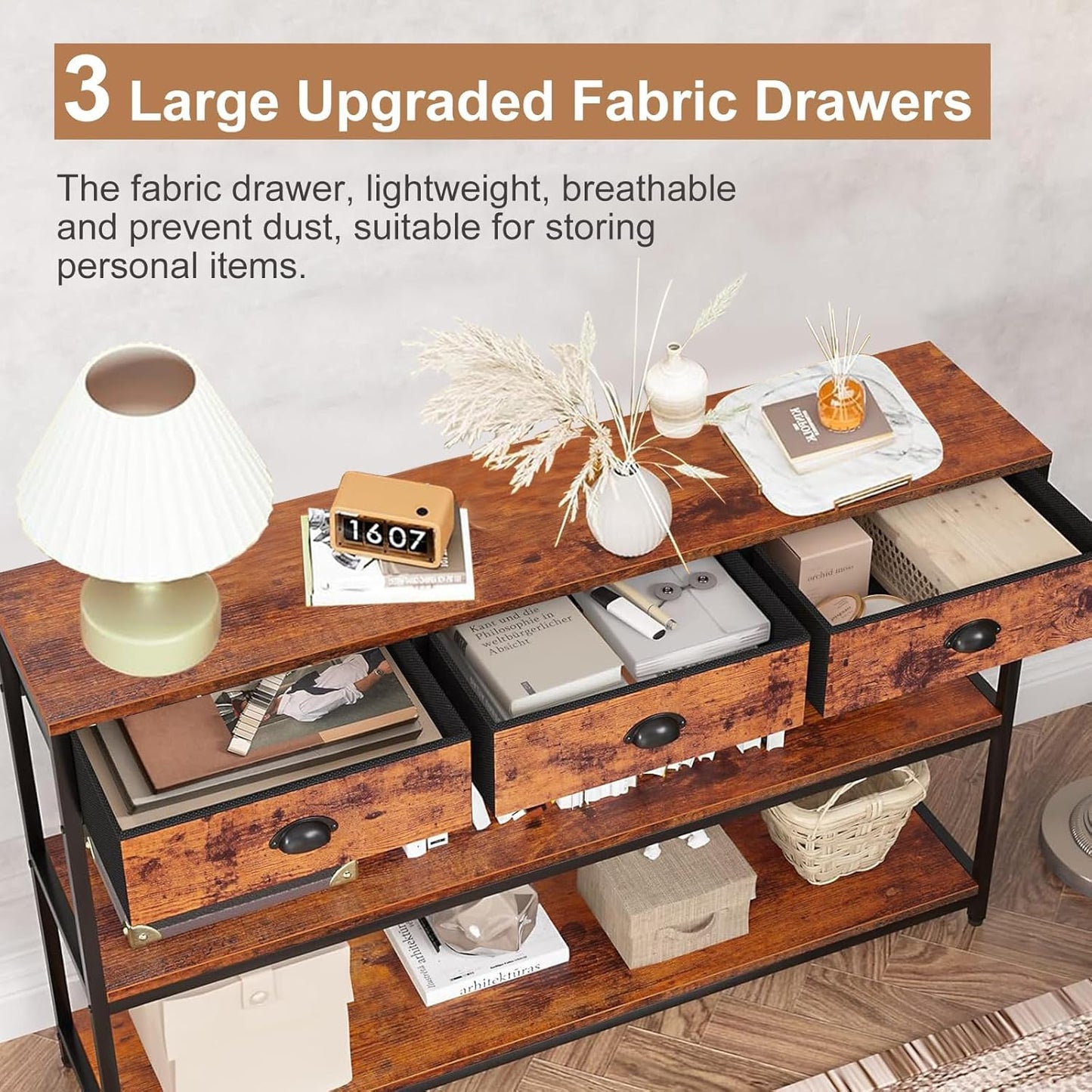 Console Table with 3 Drawers & Open Shelves,TV Stand for TVs Up to 55"