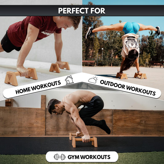 GORNATION Wooden Parallettes, Beech Wood Parallettes Bars, Wood Bars for Calisthenics, Fitness, Handstand & Push Up, Non-Slip Feet & Portable