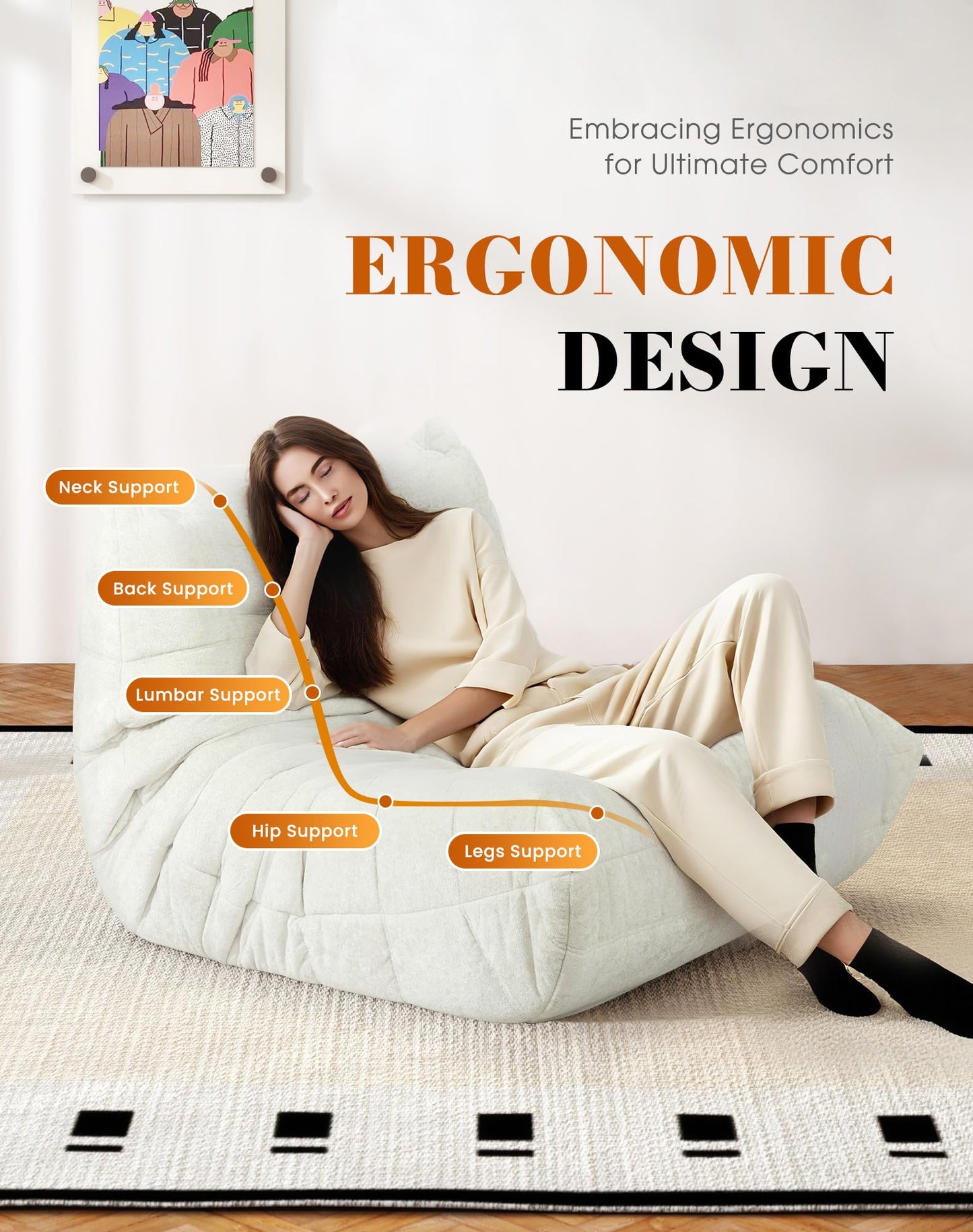 Boneless Floor Sofa - No Assembly Required Couch in a Box, Armless Small Accent Chair in Soft Shiny Fleece,Bean Bag Chair for Living Room, Bedroom