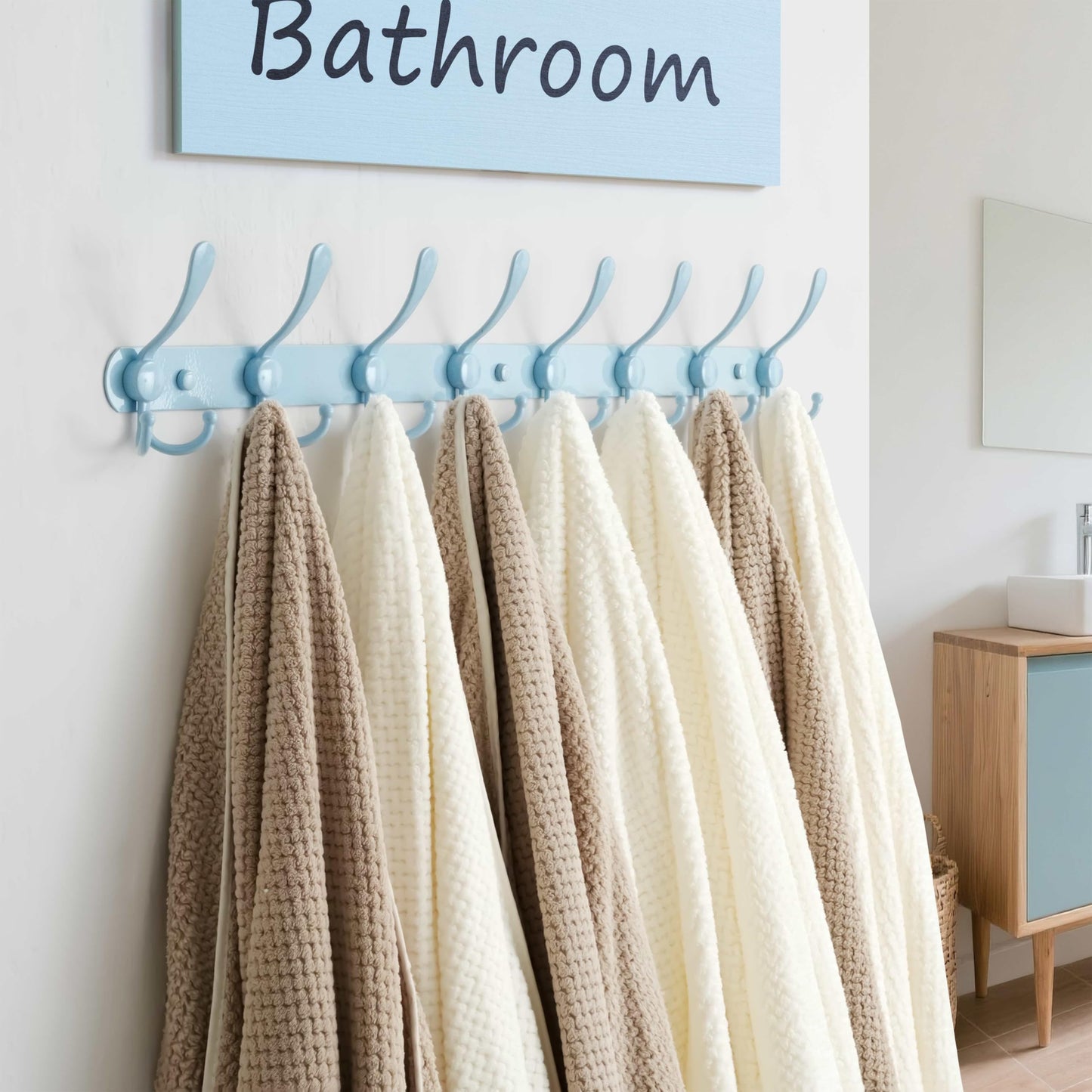 Dseap Coat Rack Wall Mount - 74cm Long 8-Tri-Hooks Heavy Duty Coat Hanger Rail Wall Hooks for Hanging Coats Hats Clothing Clothes Purse Mudroom