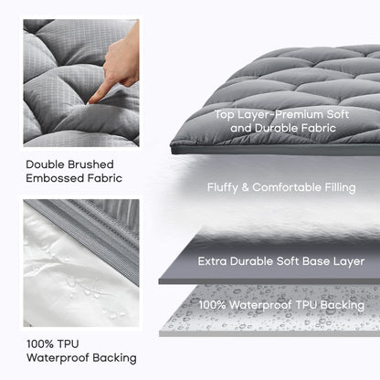 SONIVE Waterproof Mattress Topper Ultra Fluffy Soft Pad Breathable Noiseless Fitted Mattress Thick Protector Premium Alternative Filling Topper for