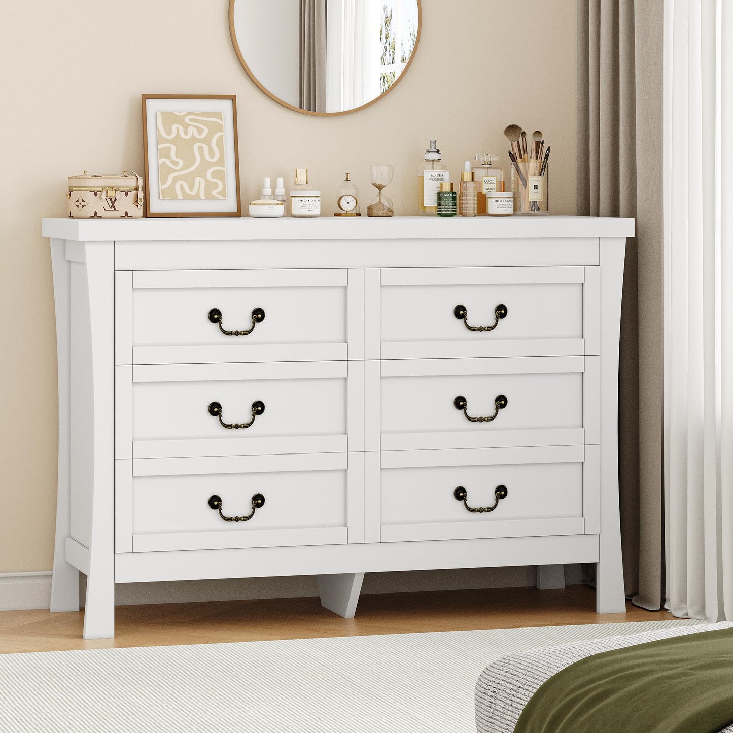 Feonase Chest of Drawers Bedroom,6 Drawers For Large Storage Space Modern Wooden,MDF Bedroom Cabinet Furniture,120x 40x80cm White