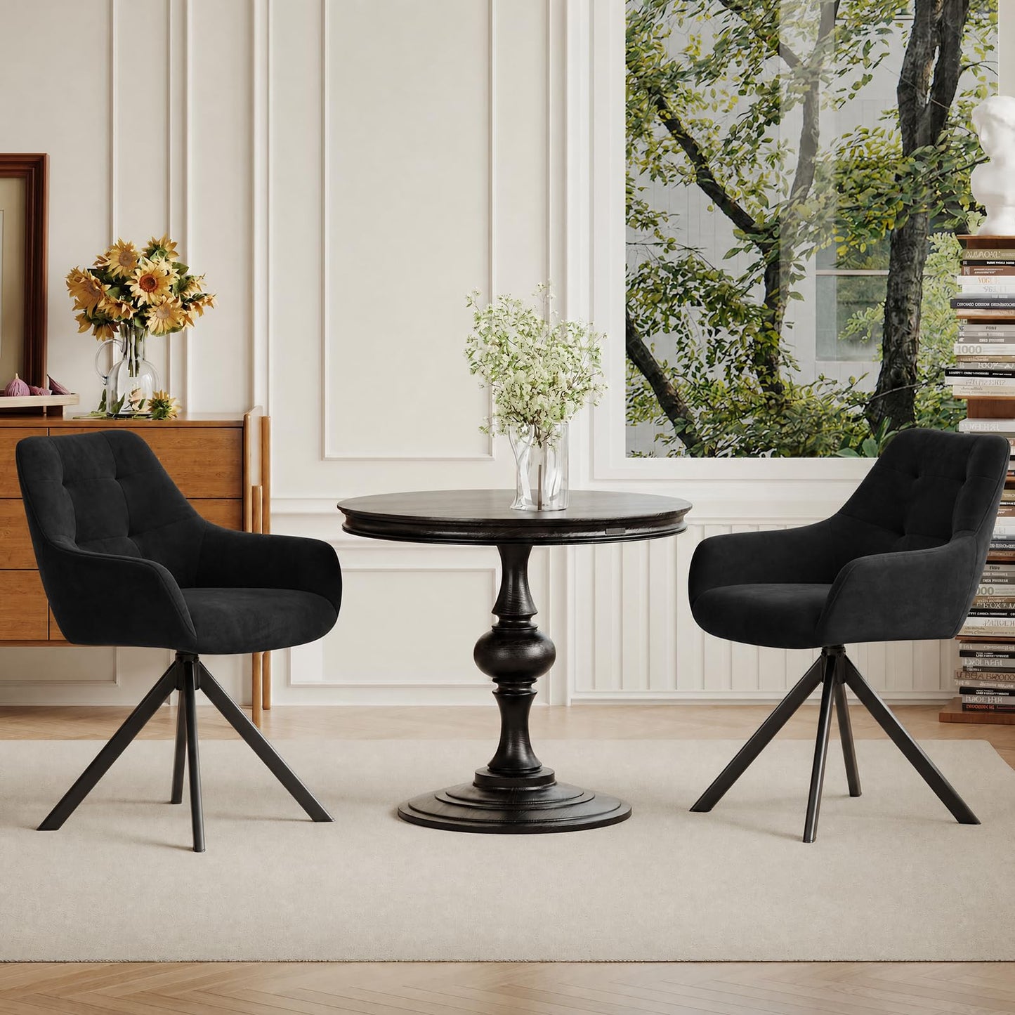 COLAMY 360° Swivel Dining Chairs Set of 2 with Sturdy Metal Base – Luxury Velvet Upholstered Kitchen Chairs with Thick Padded Seat