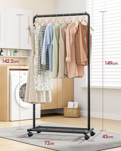 Sakugi Movable Clothes Rail with Shoe Shelf, 72x43x149cm, Black
