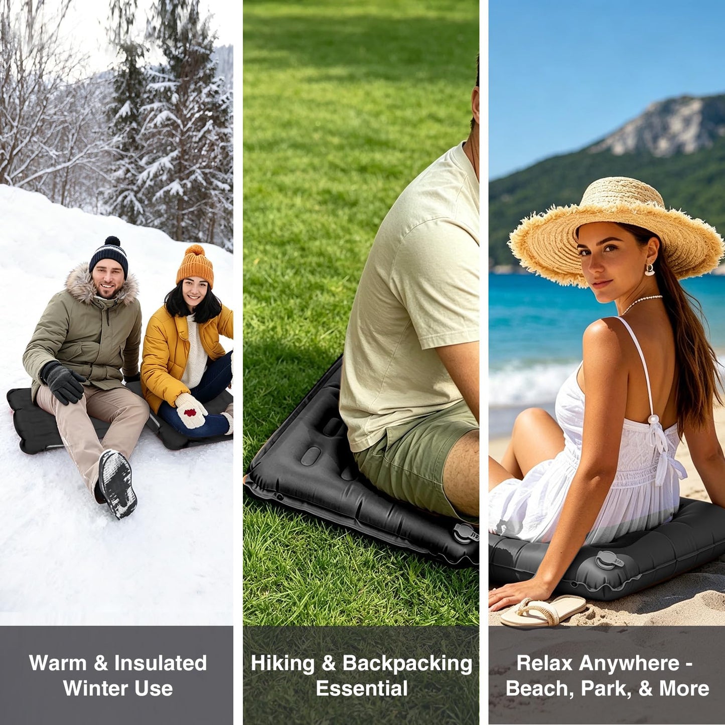 Plliocse Inflatable Seat Cushion,Lightweight Self-Inflating Seat Cushion,Memory Foam Waterproof Air Cushion for Airplane Travel Camping Backpacking