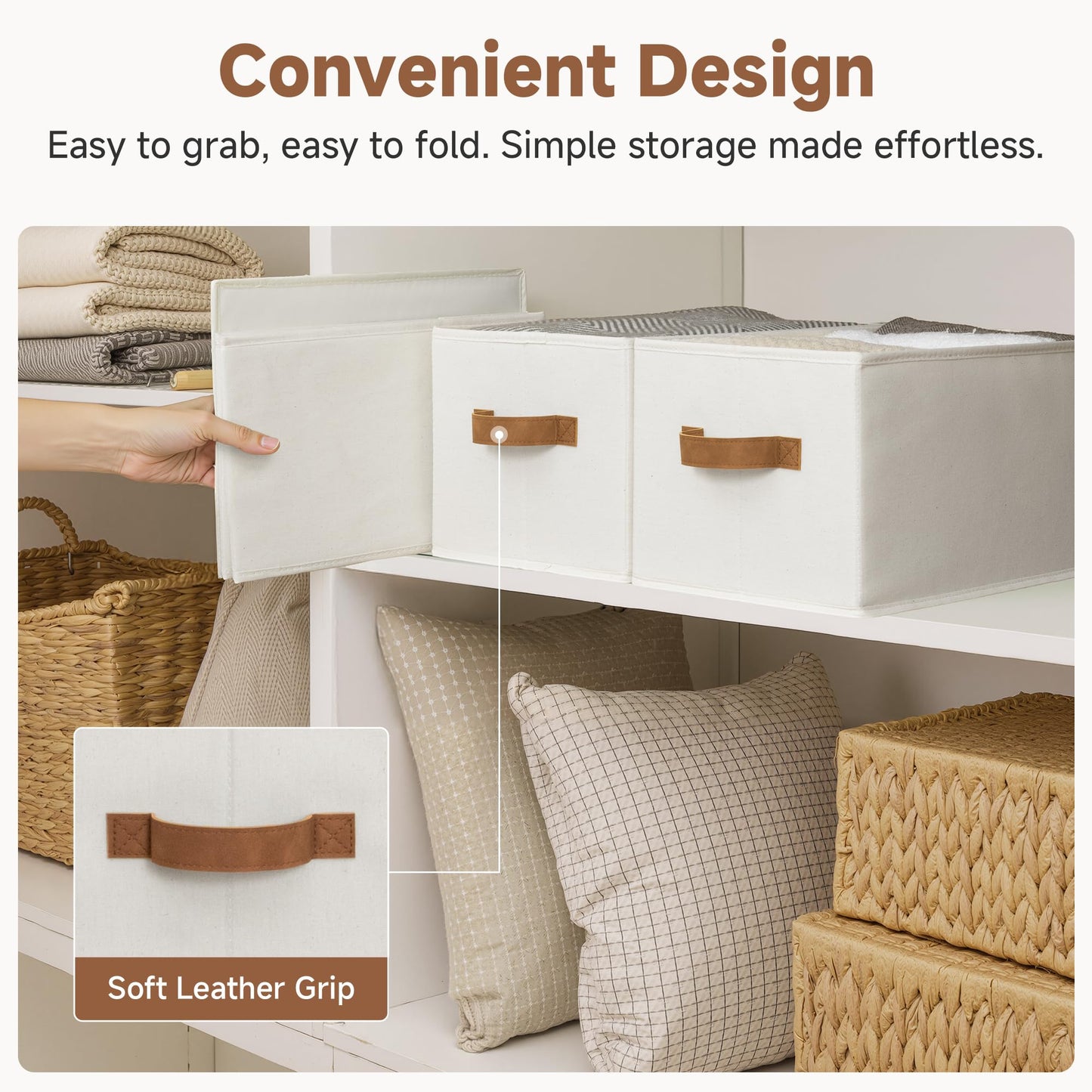 StorageWorks Storage Baskets for Shelves, Foldable Storage Boxes with Handles, Clothes Storage Boxes, Shelf Baskets for Towel