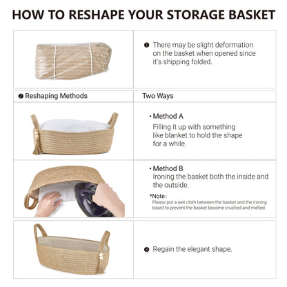 Mkono 1 Piece 13 x 6 Inch Small Toilet Tank Storage Basket Bathroom Decor Woven Rope Toilet Paper Tray for Shelf Bedroom Living Room Jute