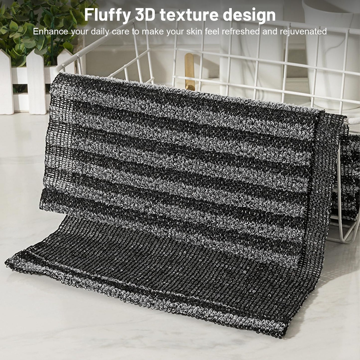 VLUVLA Exfoliating Antibacterial Shower Towel, Japanese Exfoliating Shower Towel, Back Exfoliator, Double-Sided Washcloth