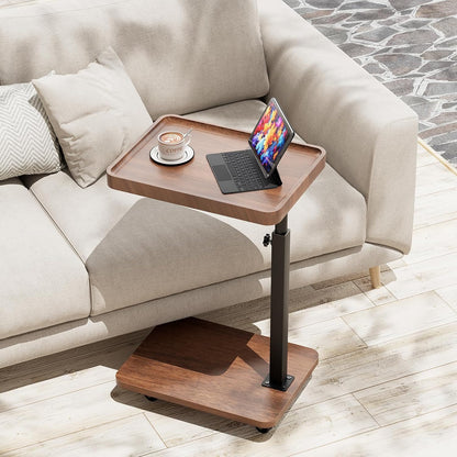 C-Shaped Side Table, Height Adjustable Sofa Table, 360° Swivel Tray Table