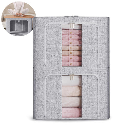 FYTXSZ Clothes Storage Boxes 66L with Metal Frame, Foldable Fabric Storage Bins with Lid and Clear Window