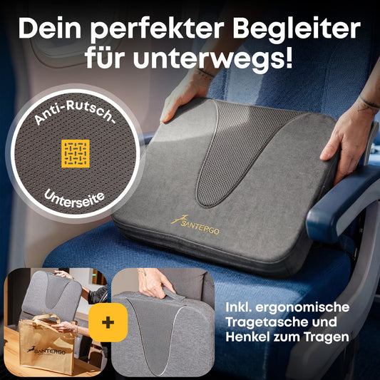 SANTERGO Ergonomic Seat Cushion Made of Moulded Foam [Patented & Dimensionally Stable] Chair Cushion Wedge Cushion Chair Office Chair Wheelchair Car