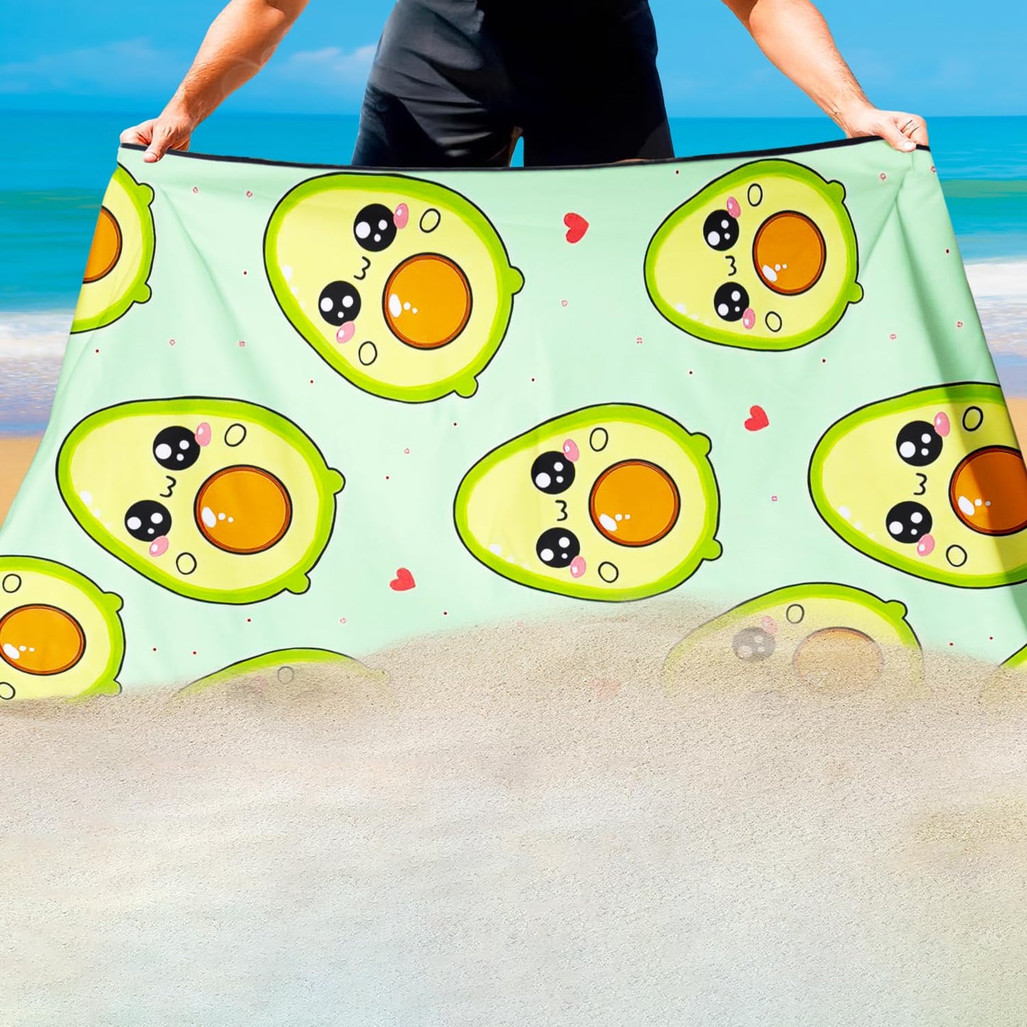 Violetpos Cute Avocado Beach Towel, Extra Large 180x90 cm 250GSM Microfibre, Sand Free Quick Dry