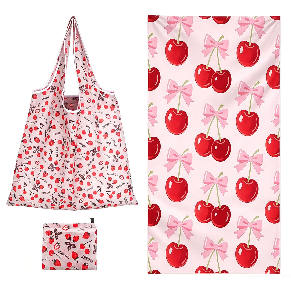 QuidToyzian Cherries Cotton Beach Towel，Fruit Pattern Towel, Absorbent Quick Dry & Skin-Friendly For Beach, Pool, Travel, Camping, And Home Lounger