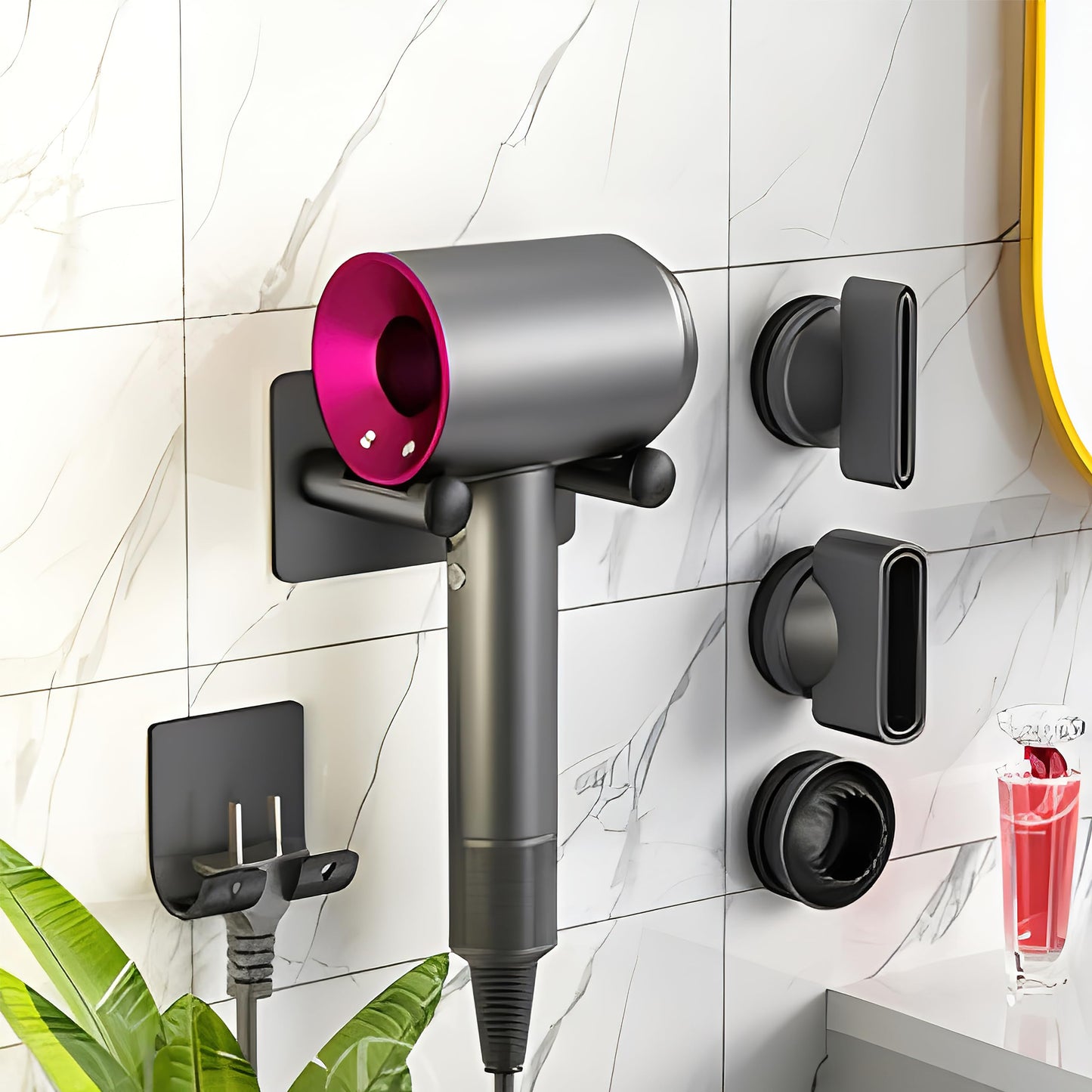 YAVO-EU Hair Dryer Holders, Hairdryer Stand Wall Mounted Fixing Without Drilling Suitable for Most Hair Dryers Installed in Bedroom Washroom and