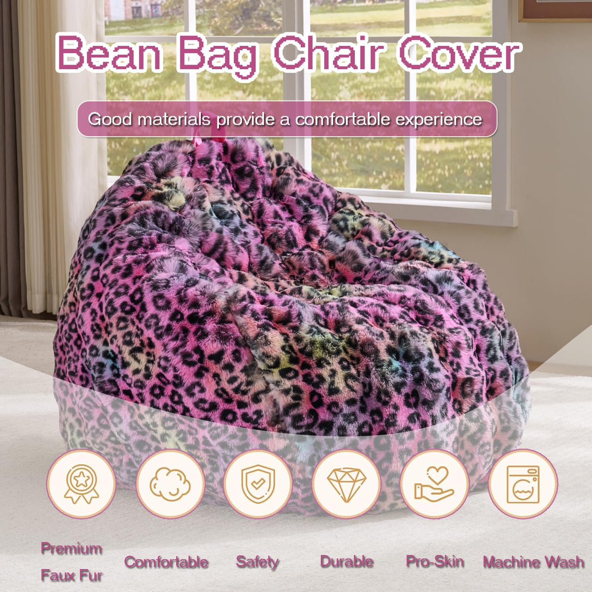 Fluffy Faux Rabbit Fur Bean Bag Chair CoverNo Filler,Cozy Shaggy Bubble Stuffed Animal Storage Large Bean Bag Cover for Bedroom Living Room,Fuzzy