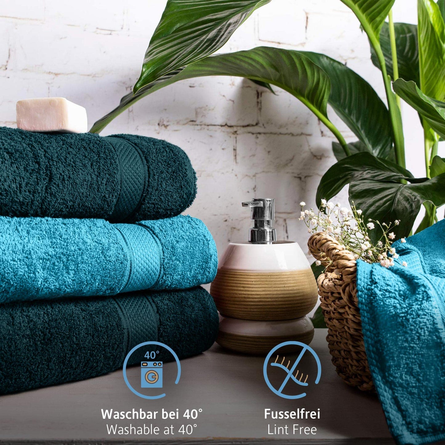 Komfortec Set of 8 Hand Towels 50 x 100 cm 100% Cotton 470 g/m² Terry Towelling Soft Petrol/Turquoise