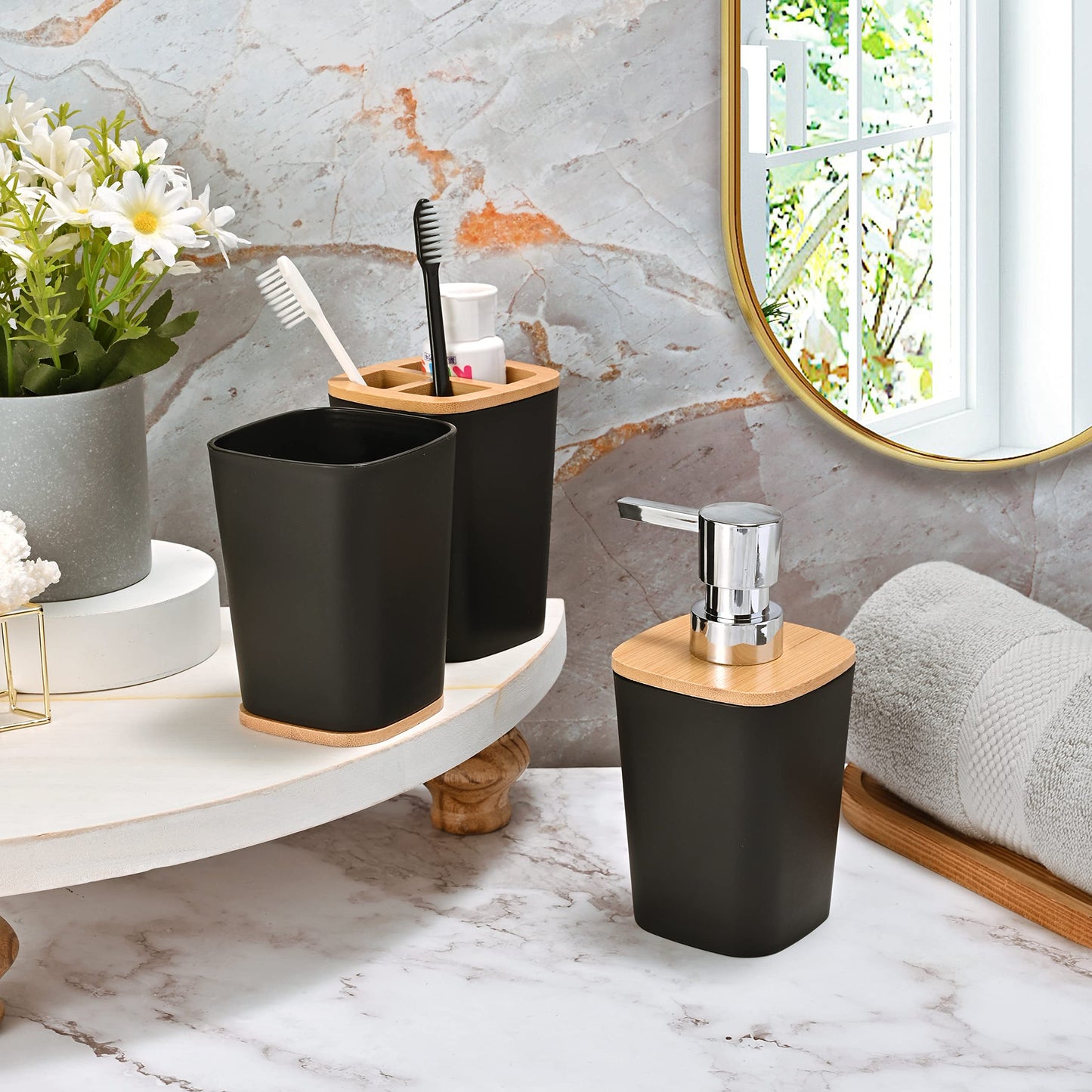 Yorkmills 6 Pieces Bamboo Bathroom Accessories Set(Black)