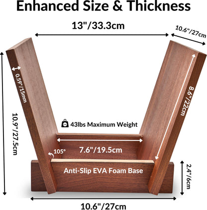 Honygebia Solid Wood Record Holder - Sapele Wooden Vinyl Record Stand, V-Shaped Album Rack for Display and Storage
