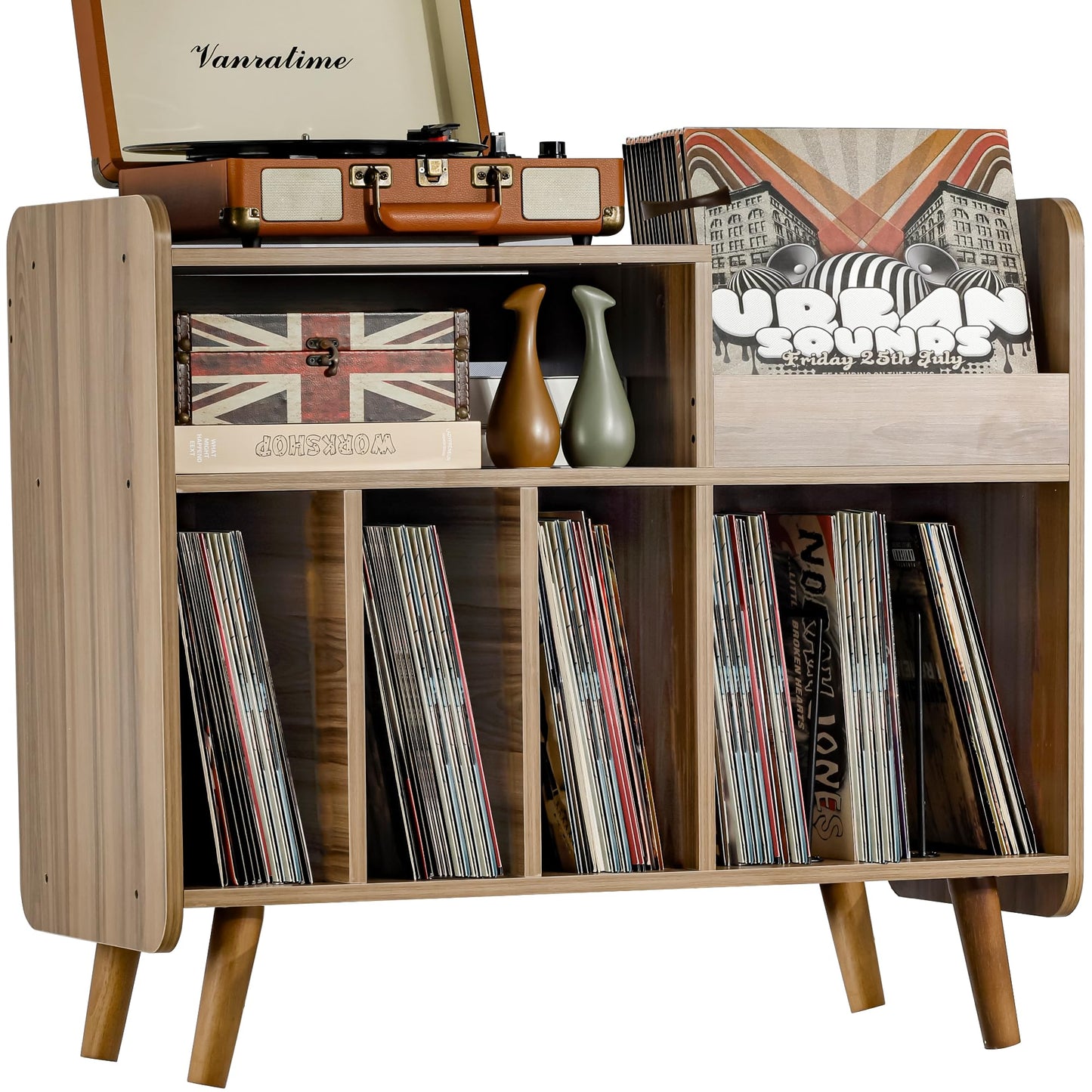 UODERS Record Player Stand, Large Record Player Table Cabinet with Open Vinyl Storage and Display Shelf Holds up to 350 Albums