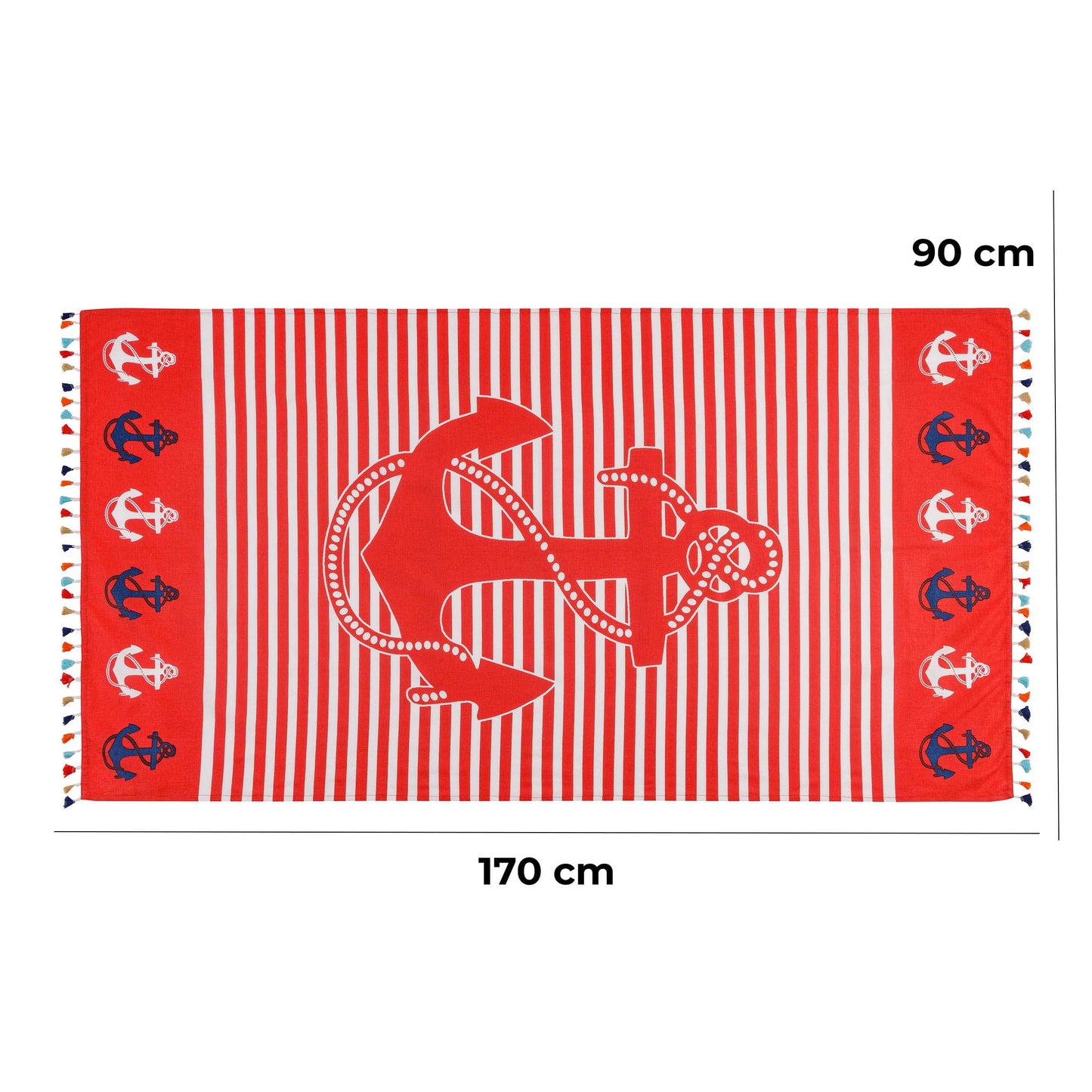 Baroni Home Beach Towel with Colourful Tassels, Sarong, Yoga Towel, Hammam Beach Towel, Super Absorbent and Quick Drying, Eco-Friendly, 90 x 170 cm