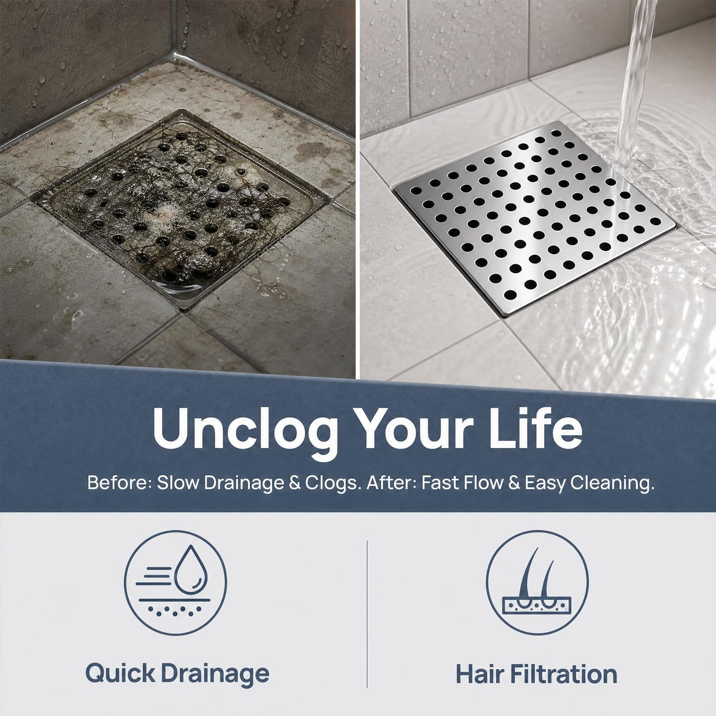 KIPTVO 2 Pack Stainless Steel Outdoor Drain Cover 15x15cm, Metal Drain Guard with Mesh Holes for Leaves & Debris, Drain Covers Outdoor for Garden