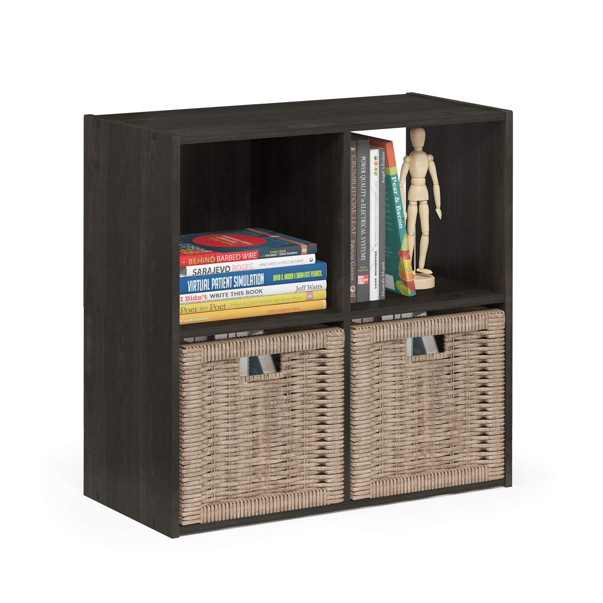 Furinno PELLI Book Shelf, 2x2 Bookshelf, Cube Storage Organizer Cabinet, 11.6 x 24.2 x 24.2, for Living Room, Bedroom, Home Office, Espresso