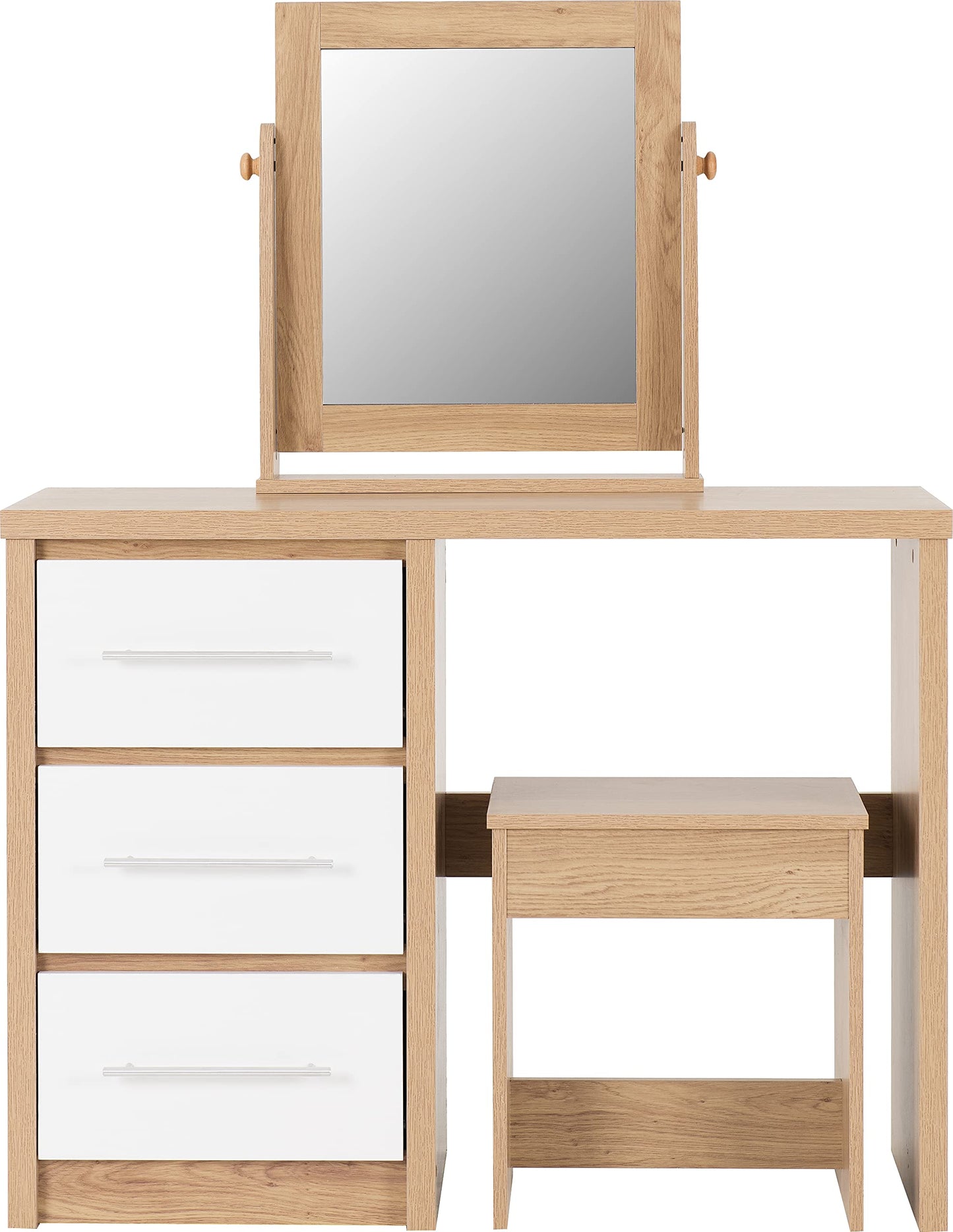 Seconique Seville Dressing Table Set in White Gloss/Light Oak Effect Veneer