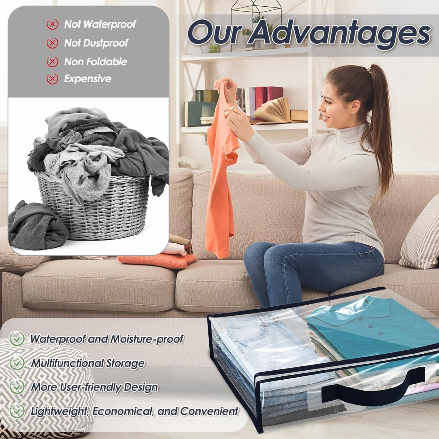 Alongen 6 Pcs Clear Storage Bag Organizer With Reinforced Handle for Clothes, Blankets, Sweaters, Bed Sheets, Quilts, Pillows