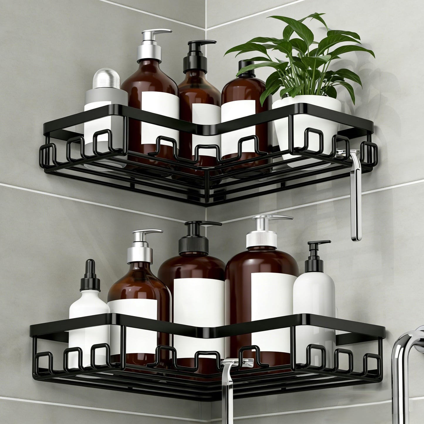 KEGII Corner Shower Caddy - 2 Pack Adhesive Shower Shelf Organiser Black