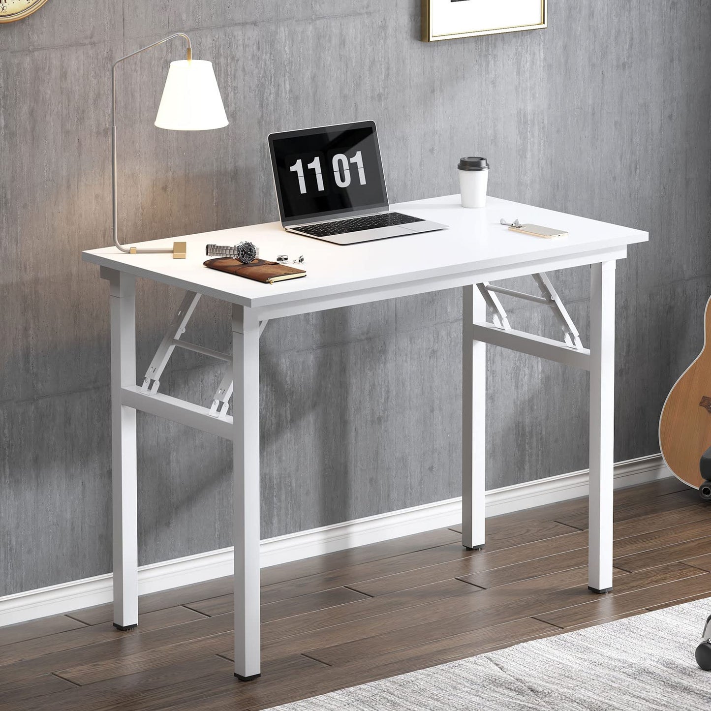 sogesfurniture Folding Table Office Study Writing Desk Workstation Dining Table, No Install Needed, 80x40x75cm, White BHEU-LP-AC5WW-8040
