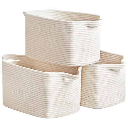 R RUNKA 3 Packs Cotton Rope Woven Basket With Handles for Shelves -15"*10.2"*9.1"White