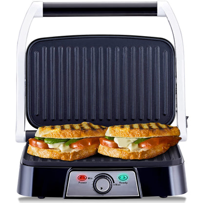 NETTA Panini Maker & Health Grill - Sandwich Toaster, Panini Press - 2 Slice Non-Stick Grill Plates  Built-In Fat Tray - 1500W - Stainless Steel