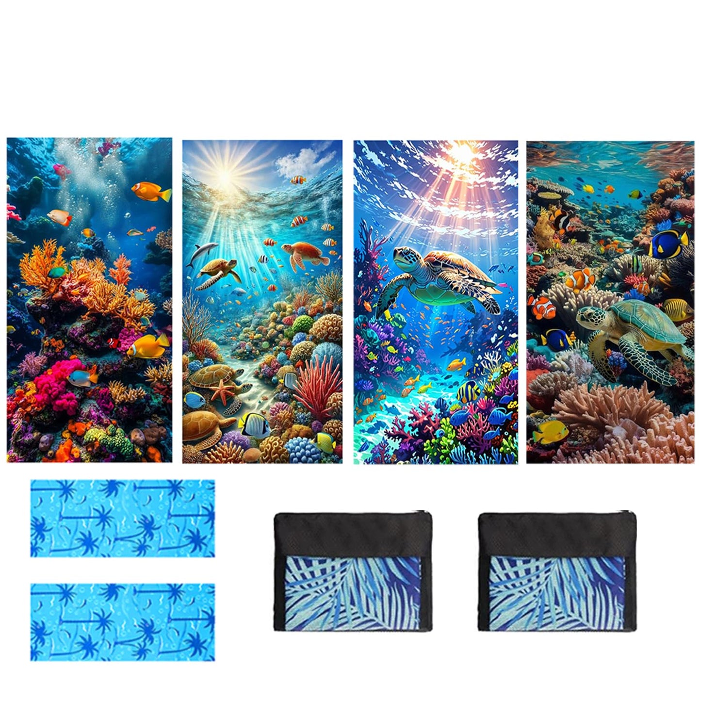 JAODFK 4 Pcs Microfibre Beach Towel 71"X32" Quick Dry Blue Lightweight Sand Free Extra Large Thin Towels Travel Essentials For Adults Womens Swim