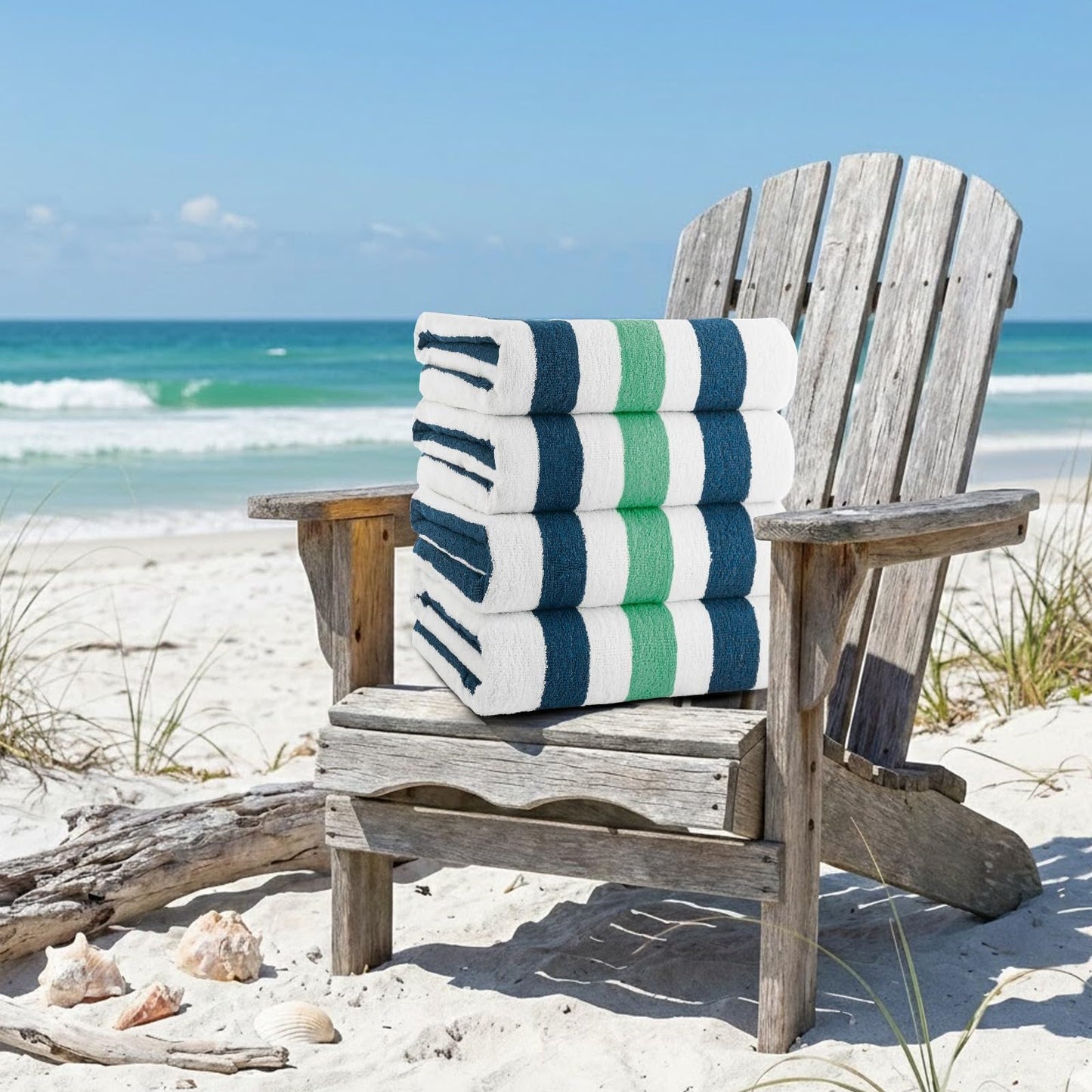 CASA COPENHAGEN Monaco Beach Towels, durable & long-lasting, quick-drying, for pool, bath & shower, 76 x 152 cm, 4-piece set of cotton beach towels