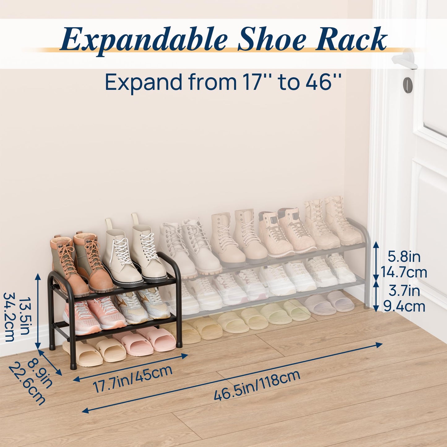 ENJOYBASICS 2 Levels Expandable Shoe Rack, Adjustable Metal Shoe Storage