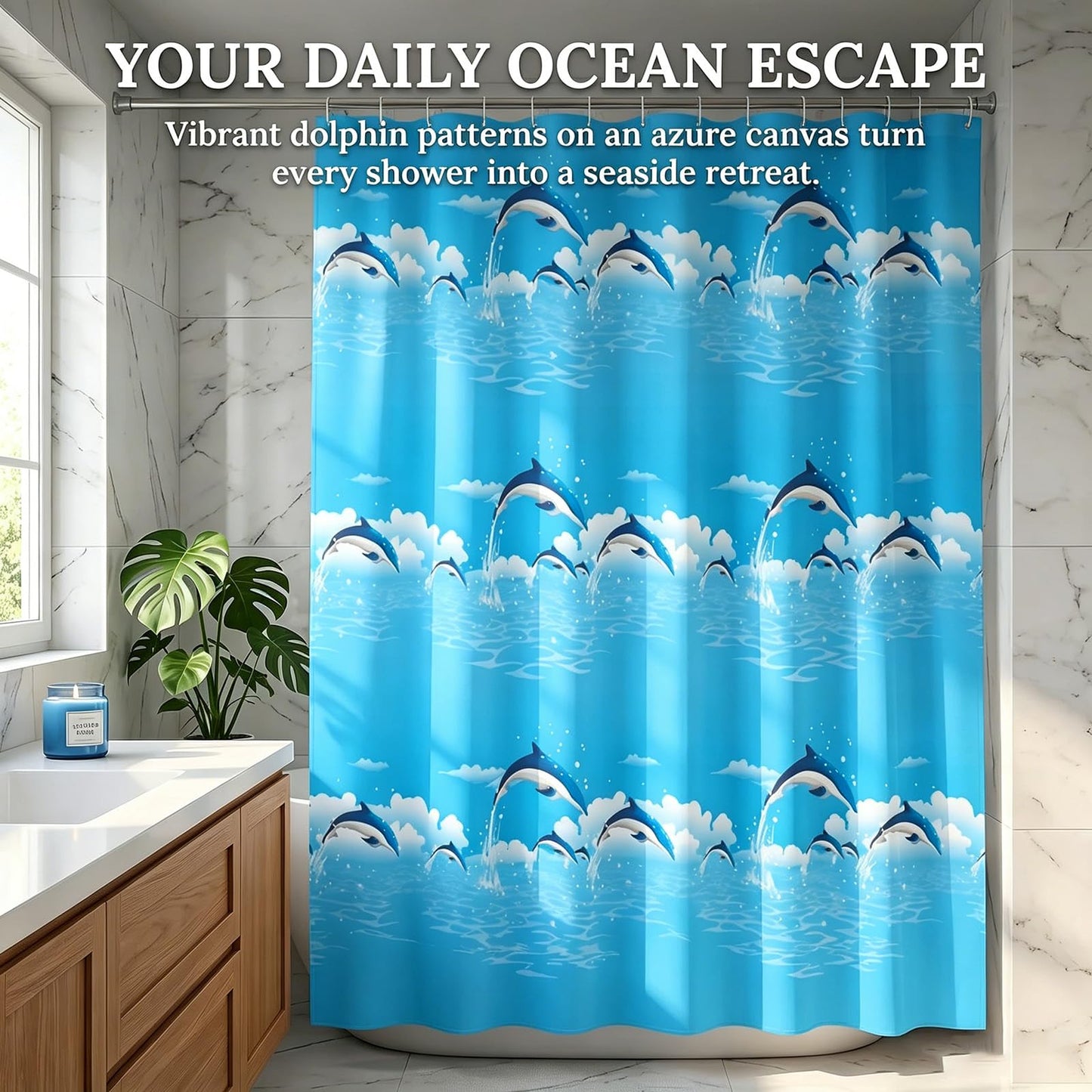 HUANYO Shower Curtain Mould Proof Resistant, 180 x 200cm Waterproof Bathroom Bathtub Curtain with 14 Hooks, One Piece per Set for Bath