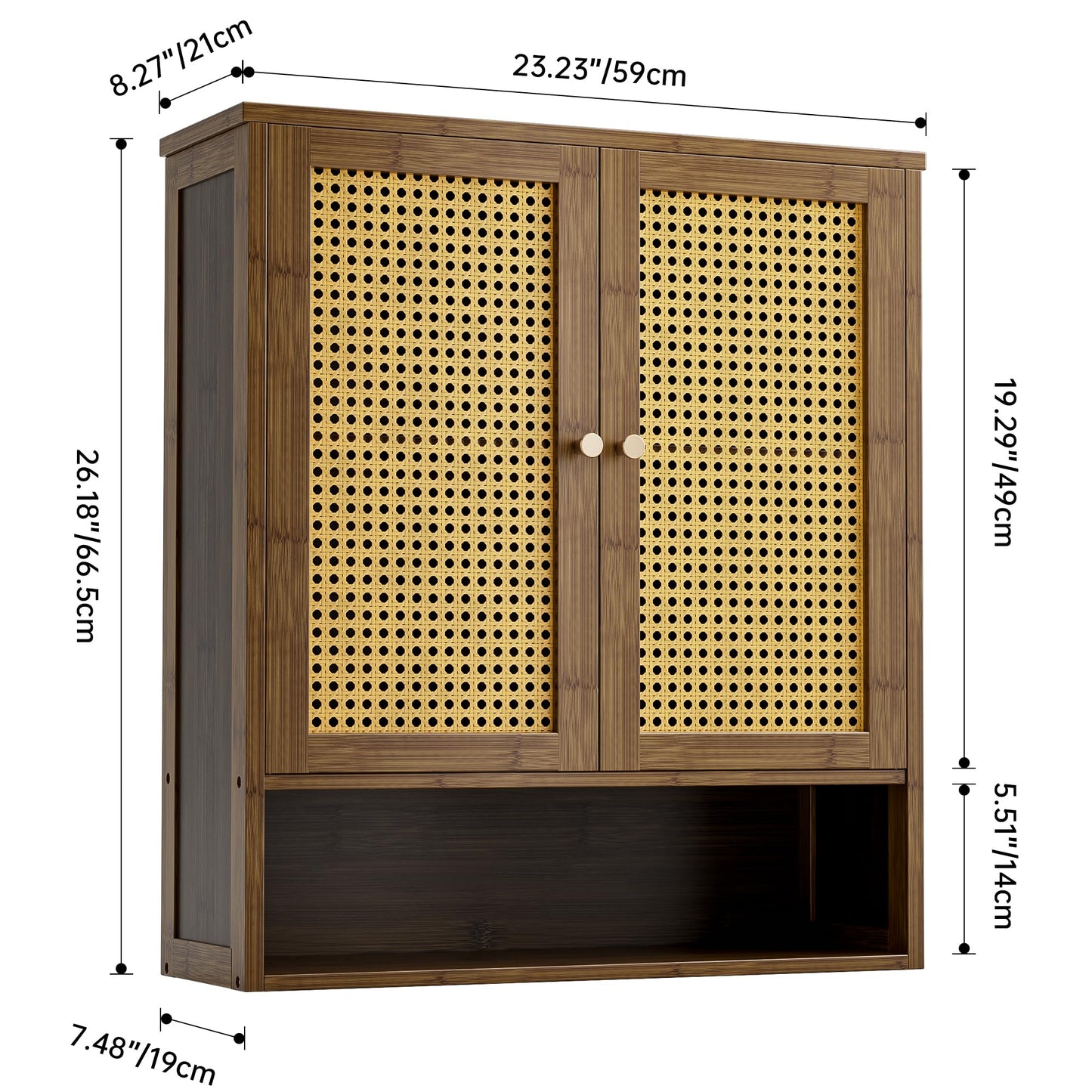 vovala Bathroom Wall Cabinet, Bamboo Over-The-Toilet Storage Organizer with 2 Rattan Doors and Adjustable Shelf