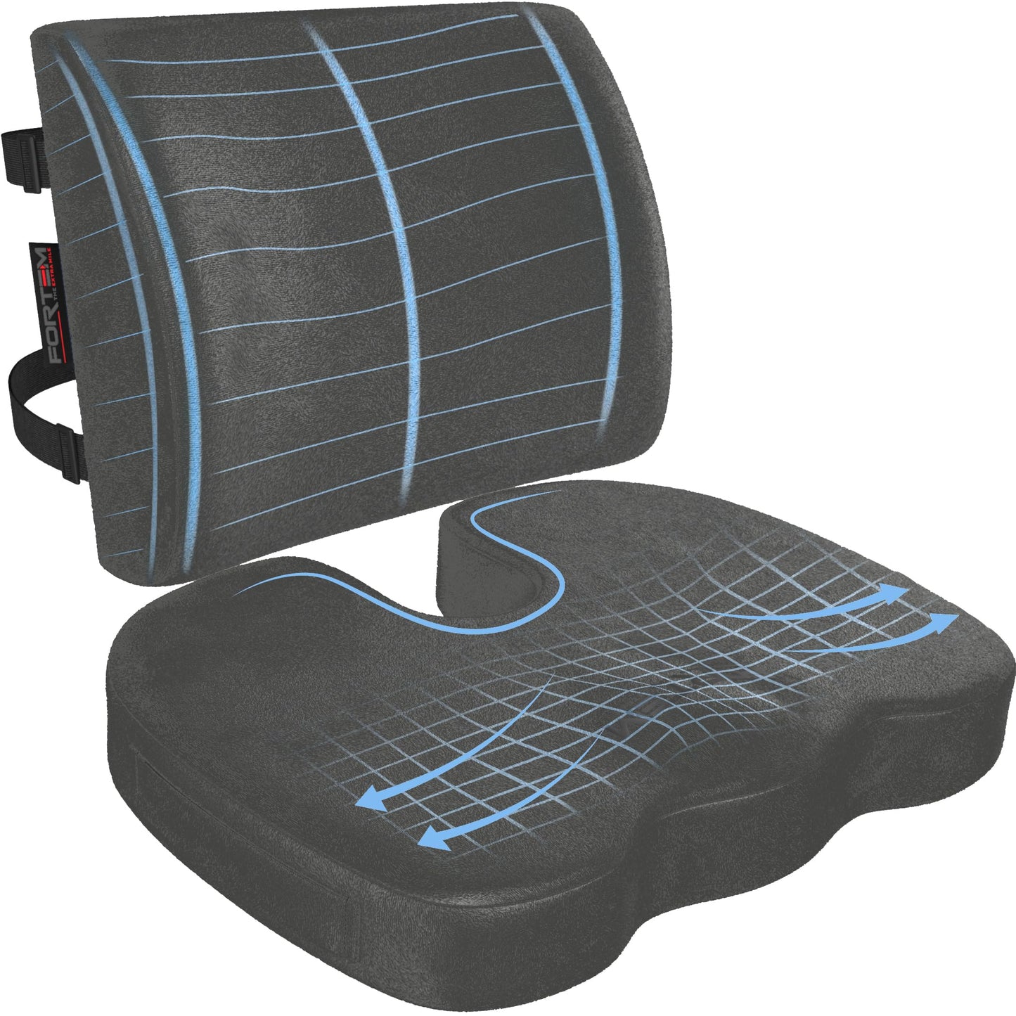 FORTEM Seat Cushion & Lumbar Support for Office Chair, Car Seat Combo