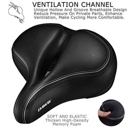 DAWAY C30i Comfortable Oversized Bike Seat - Memory Foam Padded Exercise Bicycle Saddle for Peloton, Stationary, Mountain, Road Bikes - Extra Wide