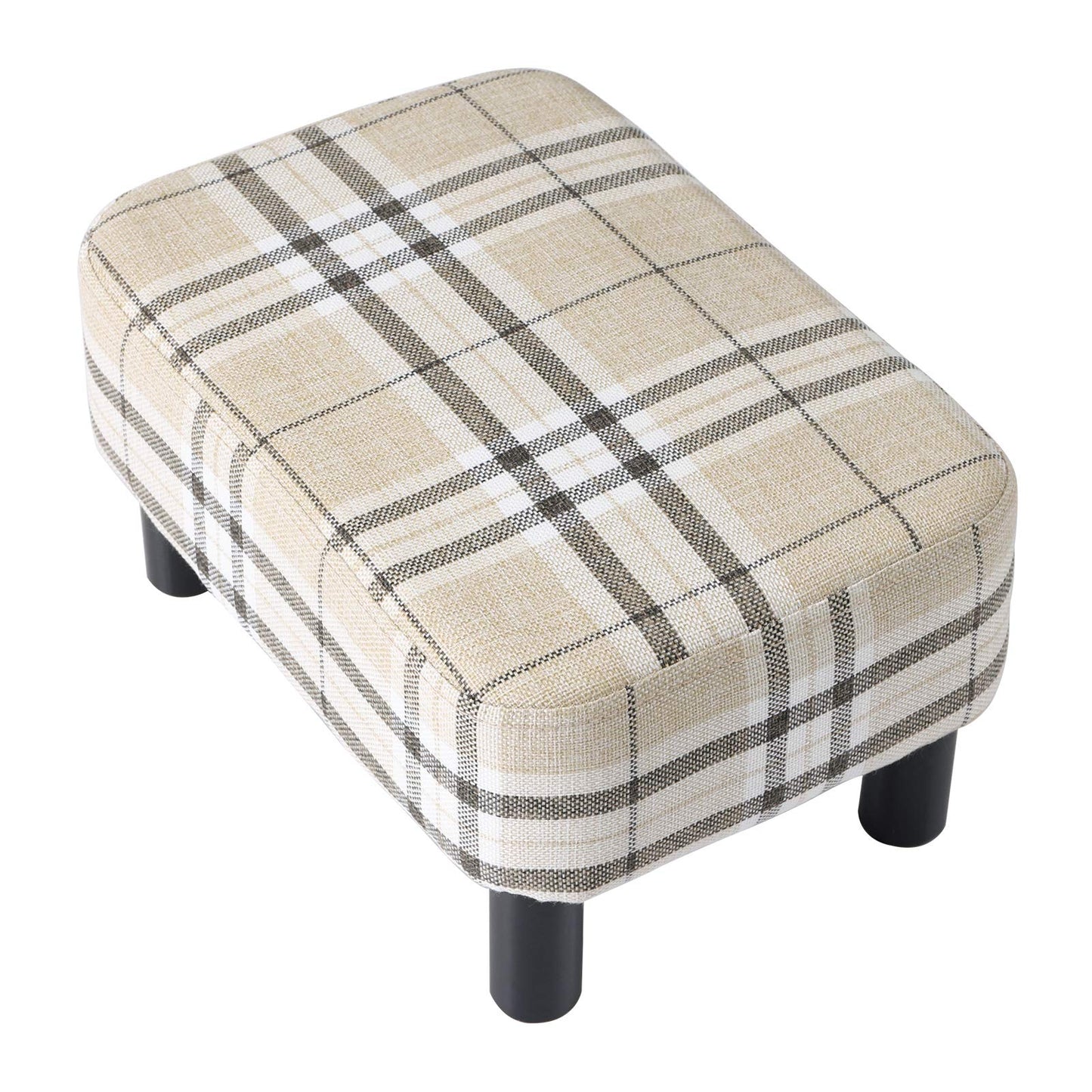 IBUYKE 16.54" Small Footstool Linen Fabric Pouf Ottoman Footrest Modern Home Living Room Bedroom Rectangular Stool, with Padded Seat Pine Wood Legs