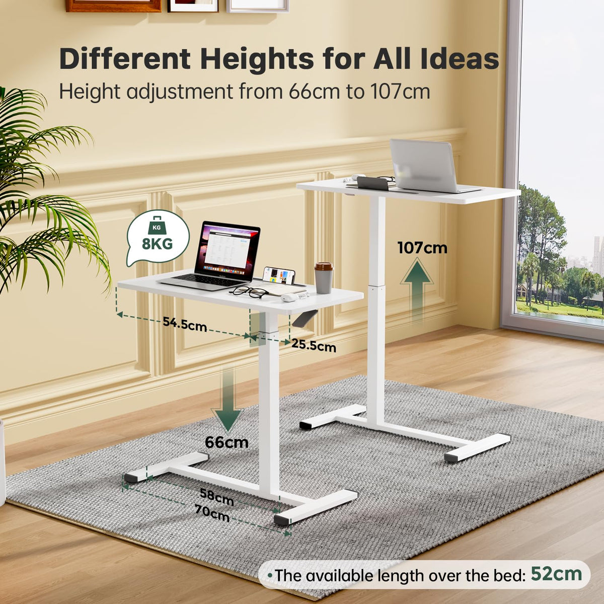 Gibbon Mounts Mobile Standing Desk, 80x40cm Overbed Bedside Table on Wheels