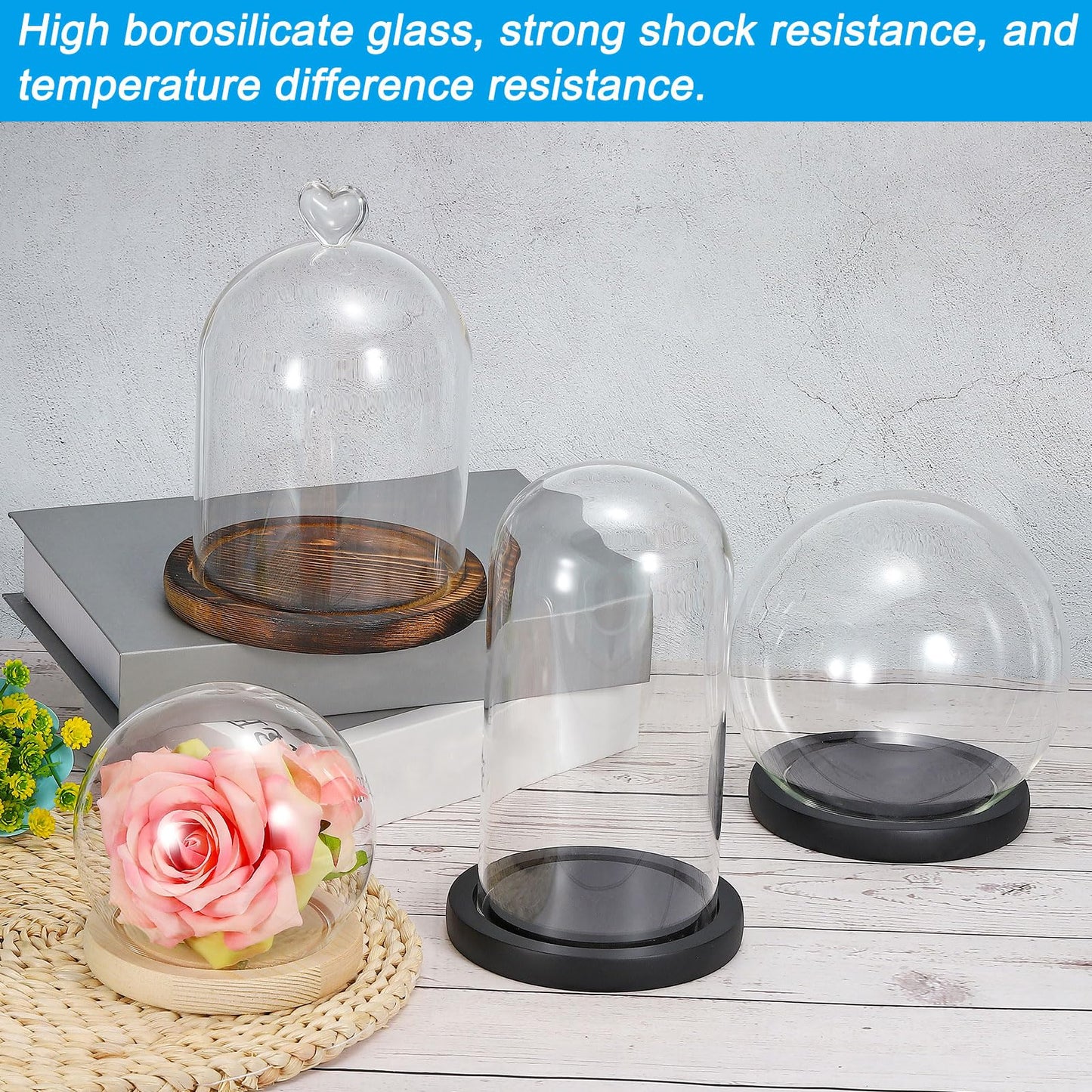 PATIKIL 7.3"x5.9" Clear Cloche Glass Dome, Glass Bell Jar Display Case Tabletop Centerpiece with Black Wooden Base for Christmas Home Decor