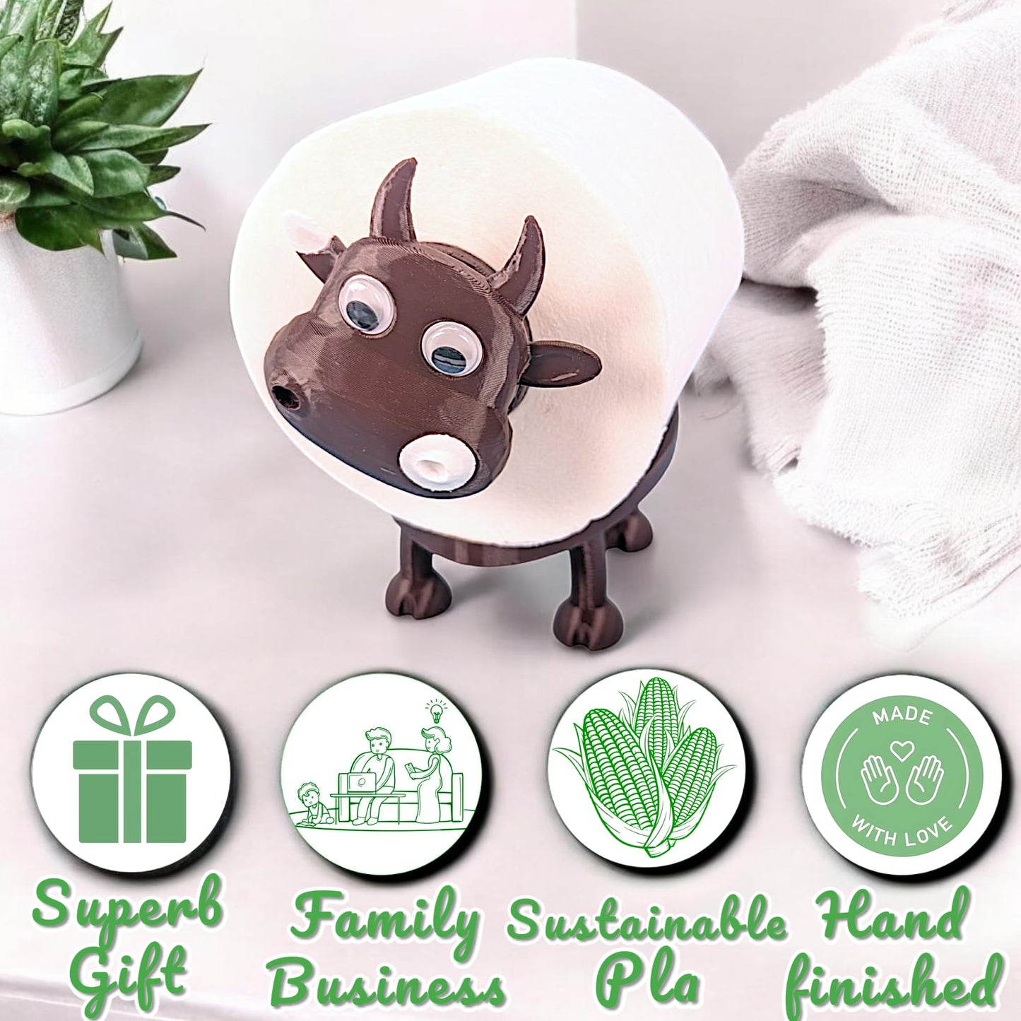 Dekorify Cow Toilet Paper Holder – Freestanding Black Toilet Roll Holder, Cute & Funny Bathroom Toilet Roll Stand