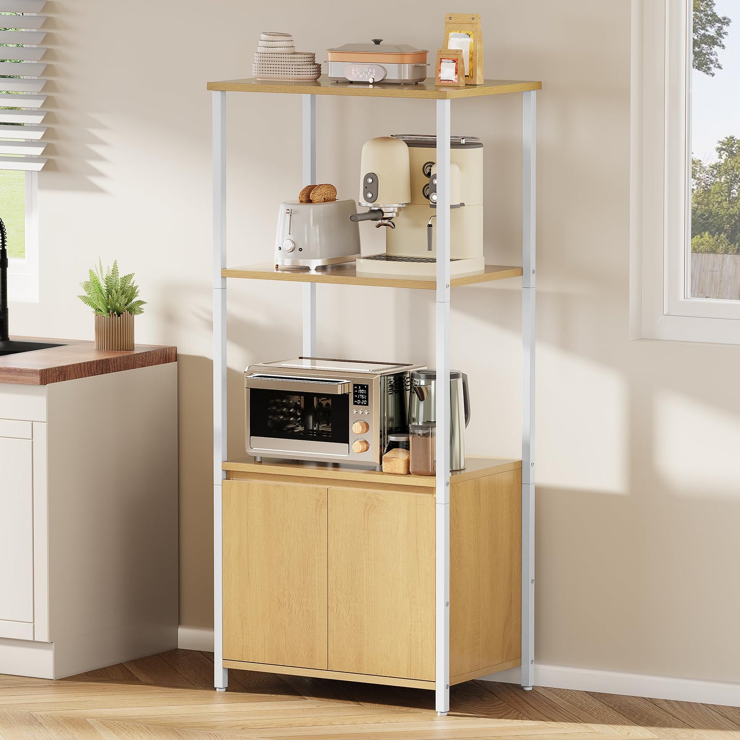 YITAHOME kitchen shelves, microwave shelf, bakers racks for kitchens with storage, coffee bar station, 3-Tier snack stand with Cabinet