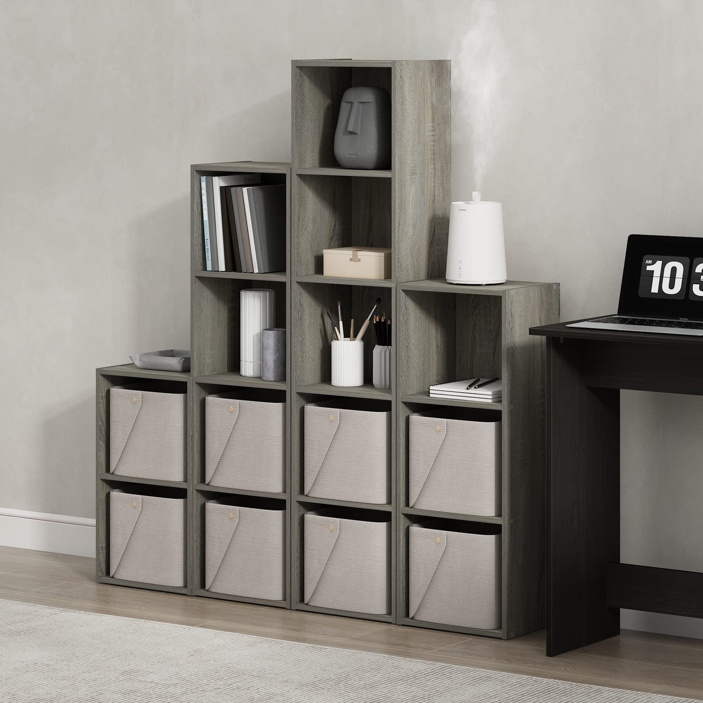 Furinno PASIR Book Shelf, 4-Tier Modern Bookshelf, Open Shelves Bookcase 9 x 12 x 42, for Living Room, Bedroom, Home Office, French Oak