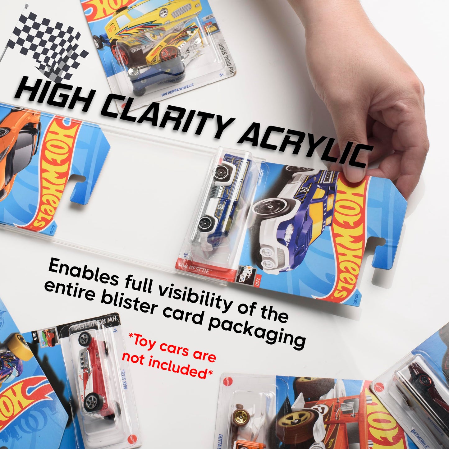 Tapeera Model Car Display Case Wall Mount - Holds Up to 50 Cars - Compatible with Hot Wheels Matchbox Packaged Cars - Diecast Blister Packed Toy Car