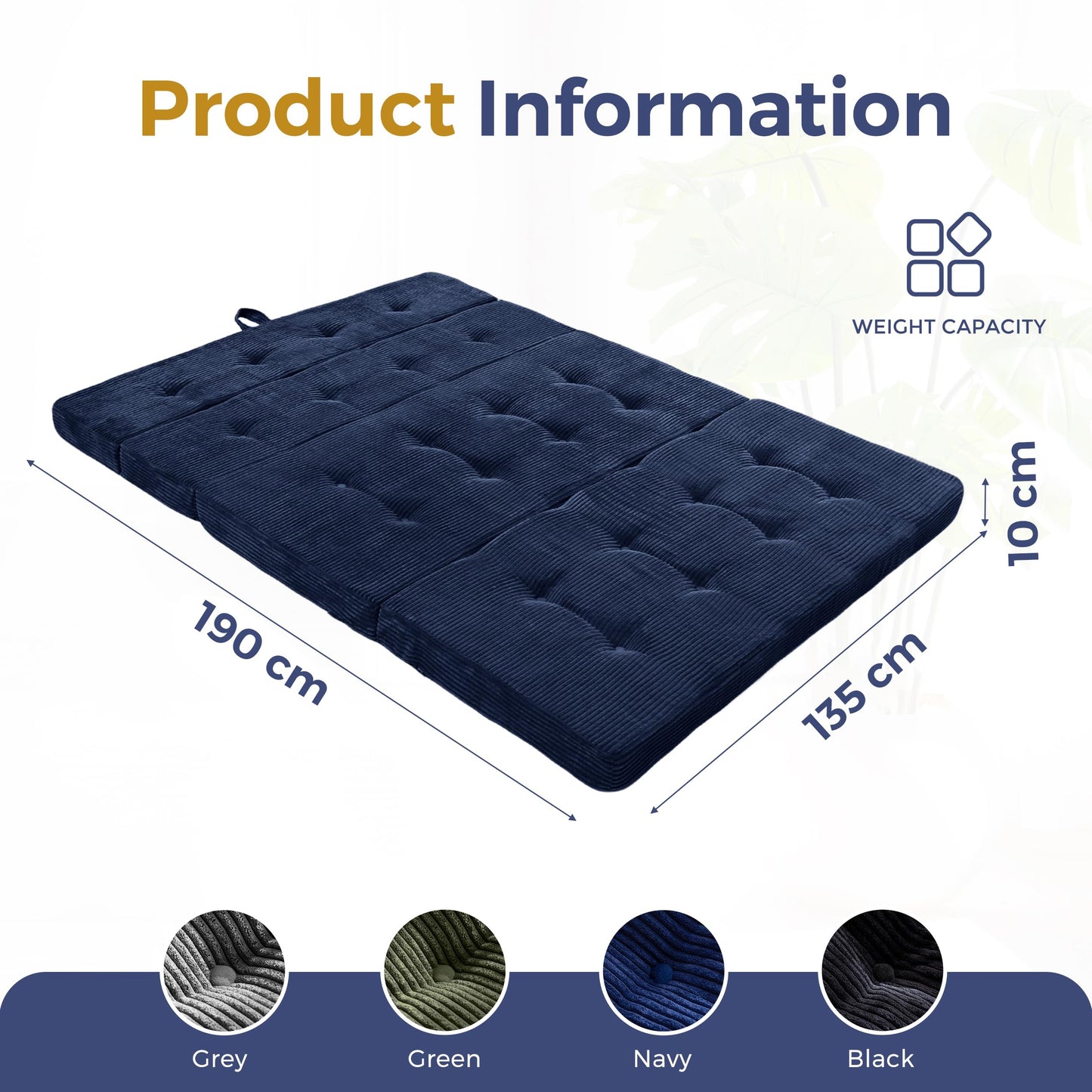 MAXYOYO Folding Mattress Double, Comfy Foldable Sofa Couch Bed, Guest Mattress with Handles Floor Futon Sofa Bed for Guest
