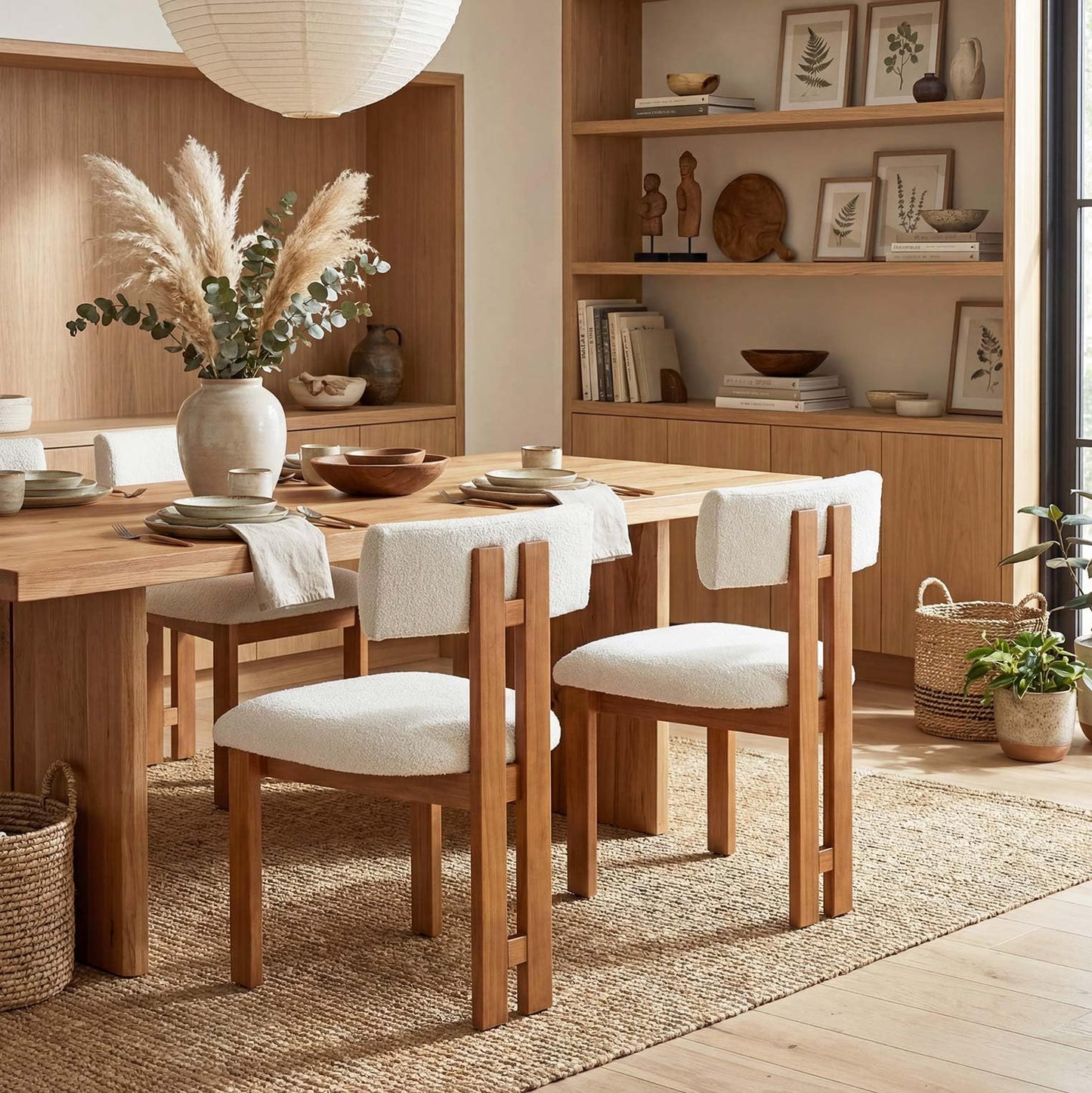 younturn Retro Mid Century Dining Chairs Set of 2, Boucle Upholstered Seats with Backrest and Solid Wooden Legs, Kitchen Chairs for Dining Room