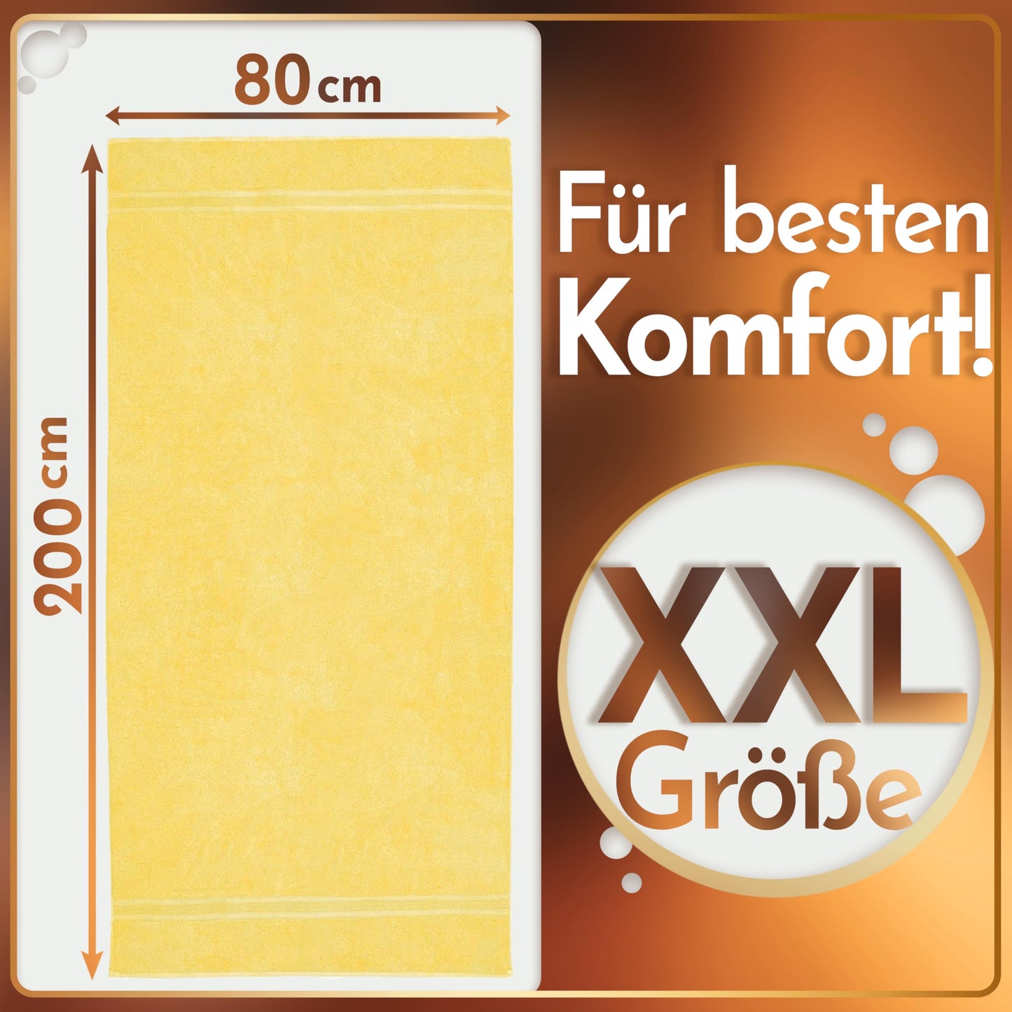 NatureMark Pack of 2 Sauna Towels/Bath Towels - Premium Quality 80 x 200 cm - Sauna Towel 100% Cotton - Colour: Yellow
